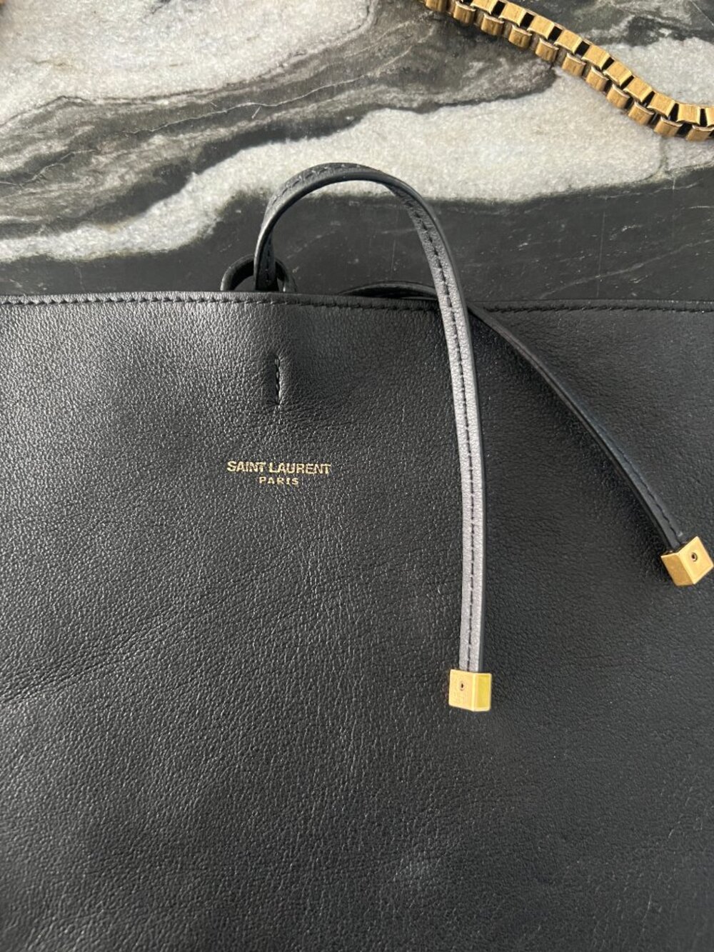 Saint Laurent Black Leather Tote with Chain Strap - Picture 9 of 9